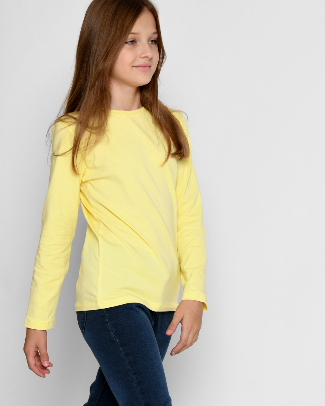 Детский однотонный желтый лонгслив с длинными рукавами 53226